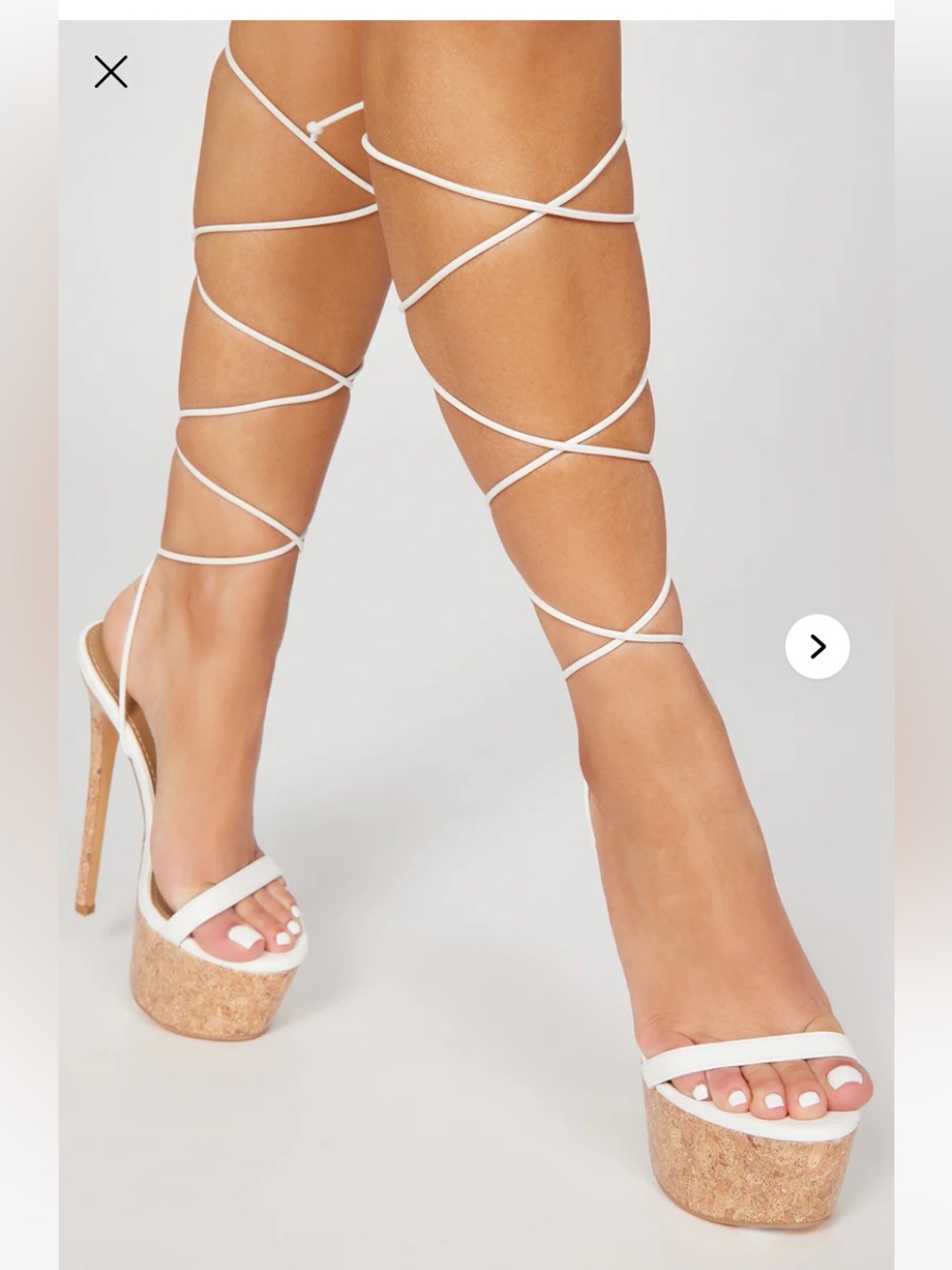 White Lace-Up Cork Platform Stiletto Heels